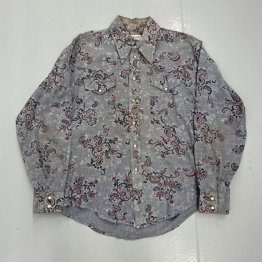 Vintage 60s Bellcraft Grey Paisley Cotton Western Shirt